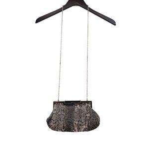 Cache Snakeskin Rhinestone Clutch Bag Silver Chain Strap Animal Print Gray Black